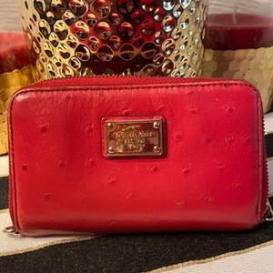 Michael Kors red leather zip around wallet